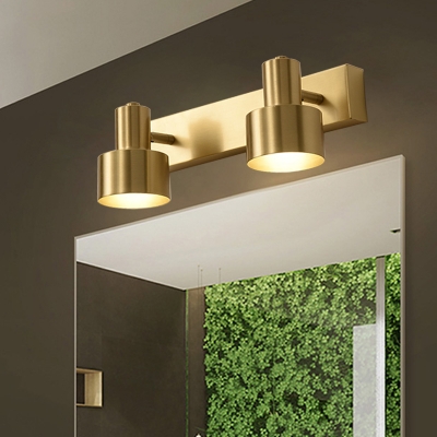 Brass 1/2/3-Bulb Vanity Lighting Fixture Traditionalist Metal Cylindrical Wall Sconce Light for Bathroom