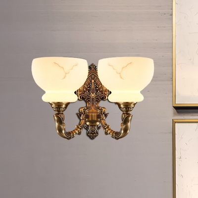 Brass 1/2-Light Wall Sconce Fixture Vintage Style Frosted Glass Bowl Shade Wall Lighting for Living Room