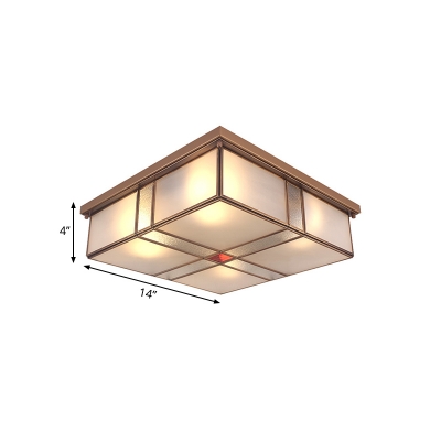 Brass 2/4 Lights Flushmount Light Traditional Frosted Glass Square Ceiling Flush Mount for Bedroom