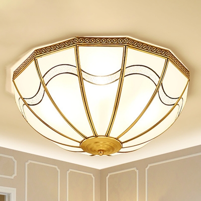 Brass Bowl Flush Mount Lighting Traditional Opal Glass 4-Light Living Room Ceiling Fixture with Wave Pattern