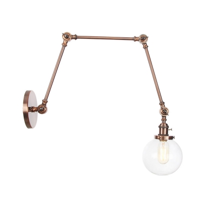 Bronze/Chrome/Copper Orb Sconce Industrial Style Clear/Amber Glass 1 Light Living Room Wall Lamp with Adjustable Arm, 8