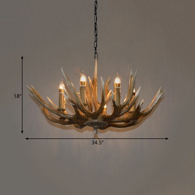 Brown Branch Pendant Chandelier Cottage Resin 6/8/12 Heads Hanging Ceiling Light with Adjustable Metal Chain