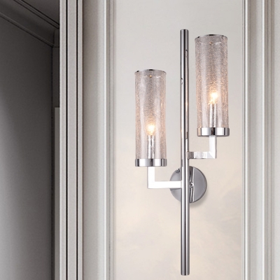 Chrome Cylinder Sconce Light Fixture Modern 1/2-Light Smoke Gray Glass Wall Lamp with Pencil Arm