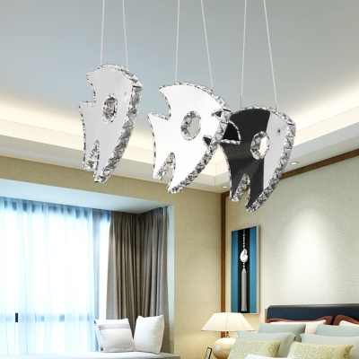 Chrome Fish Cluster Pendant Light Modern LED Crystal Ceiling Suspension Lamp in White/Warm Light