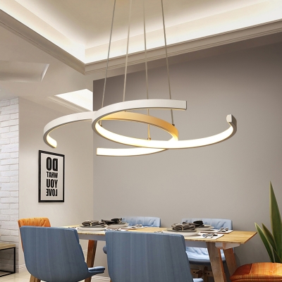 Circular Metal Hanging Chandelier Simple Style White/Black LED Pendant Light in Warm/White Light