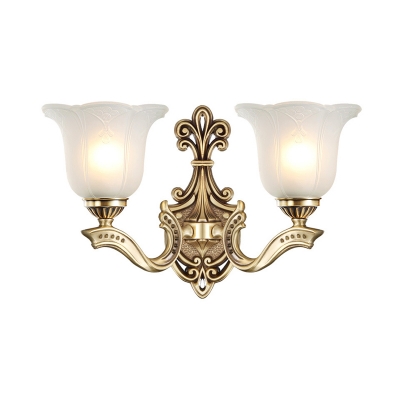 Classic Style Petal Wall Sconce Lighting 1/2-Head Opal Glass and Metal Wall Mount Light in Brass for Foyer