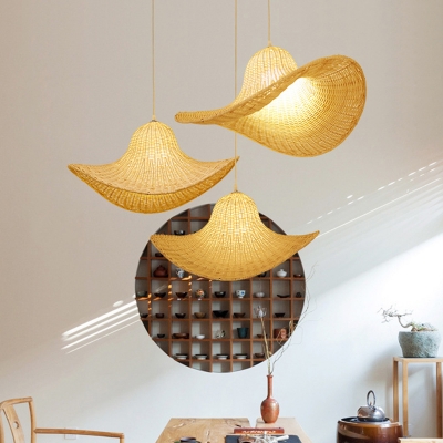 Contemporary Cap Bamboo Pendant Light Kit 1 Light Beige Hanging Lamp for Dining Room