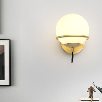 Contemporary Spherical Sconce Opal Frosted Glass 1 Head Wall Mount Light Fixture in Brass