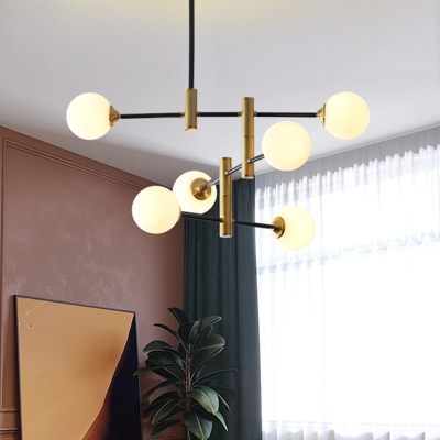 Cream Glass Bubble Hanging Chandelier Modern 6 Heads Ceiling Suspension Lamp for Bedroom