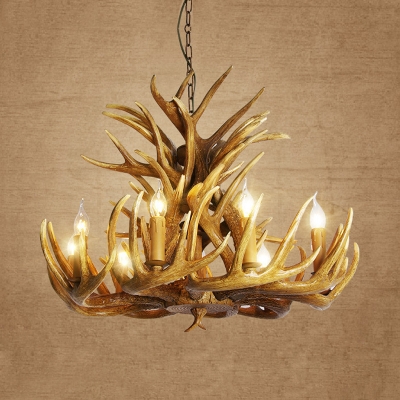 Deer Antler Chandelier Lamp Rustic 9/12 Heads Resin Ceiling Hanging Light in Brown, 21.5