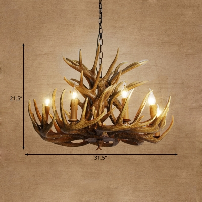 Deer Antler Chandelier Lamp Rustic 9/12 Heads Resin Ceiling Hanging Light in Brown, 21.5