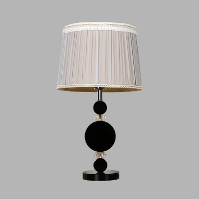 Drum Bedroom Table Light Traditionalism Fabric 1 Bulb Cream Gray Night Lamp with Crystal Accent