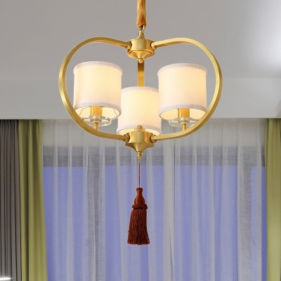 Drum Fabric Ceiling Chandelier Classic 3/6 Lights Dining Room Pendant Lighting Fixture in Brass