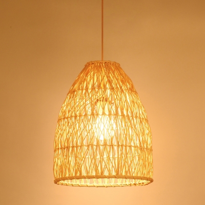 Elongated Dome Ceiling Lamp Asia Style Bamboo 12.5