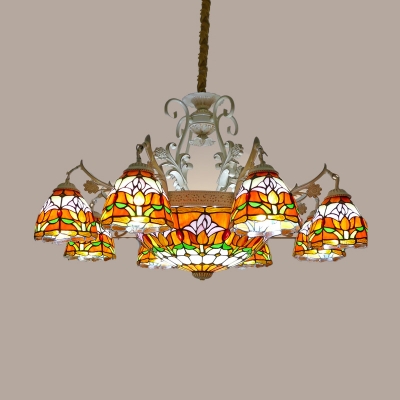 Floral Stained Glass Chandelier Pendant Light Tiffany Style 9/11 Lights Distressed White Hanging Lamp Kit