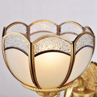 Frosted Glass Bowl Chandelier Lighting Colonial 6 Heads Gold Ceiling Hanging Light with Curved Metal Arm