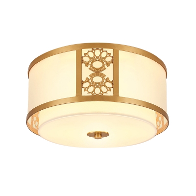 Frosted Glass Brass Ceiling Flush Drum 3/4 Heads 16
