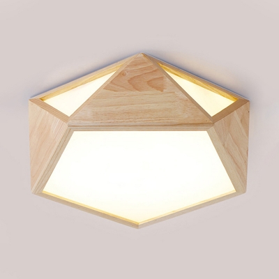 Geometric Flush Light Contemporary Wood 16.5