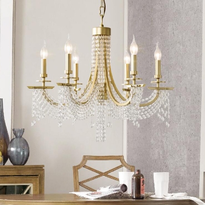 Gold 6/8 Lights Hanging Chandelier Rustic Crystal Candlestick Suspension Lighting Fixture for Bedroom