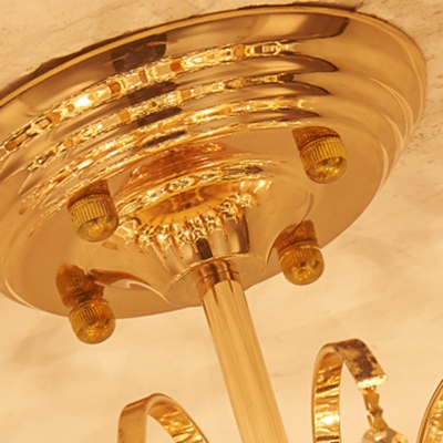 Gold Scroll Arm Ceiling Fixture Postmodern 7 Heads Crystal Drop Semi Flush Mount Lamp