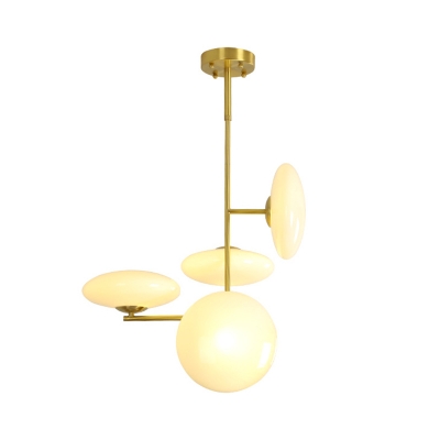 Gold Spherical Hanging Chandelier Modernism 4 Heads Milk Glass Pendant Light Fixture