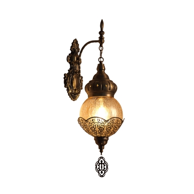 Lantern Crackle Glass Sconce Light Fixture Rustic Single Bulb Dining Room Wall Mounted Lamp in Bronze