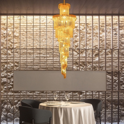 Layered Hanging Chandelier Modern Crystal 15 Lights Gold Suspension Pendant Light for Corridor
