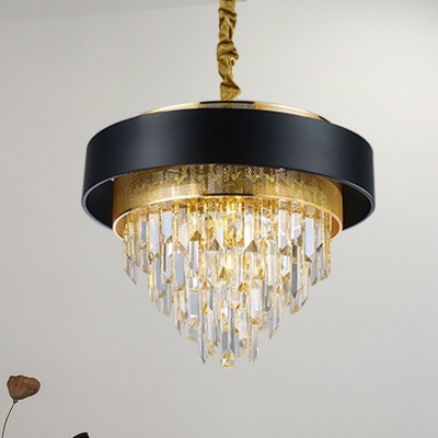 Layered Living Room Chandelier Lighting Crystal 5 Lights Modern Style Suspension Pendant in Black/White