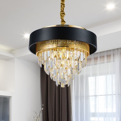Layered Living Room Chandelier Lighting Crystal 5 Lights Modern Style Suspension Pendant in Black/White