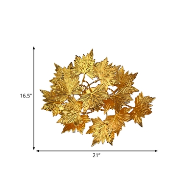 Maple Leaf Aluminum Wall Lamp Modern Style 4 Bulbs Bedroom Wall Sconce Light in Gold