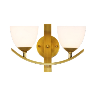 Milk Glass Half Moon Wall Sconce Modernism Style 1/2-Light Living Room Wall Lamp in Brass