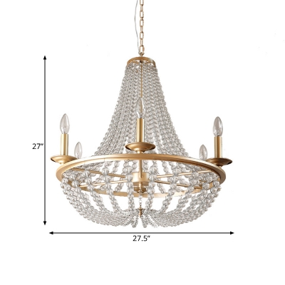 Minimalism Beaded Chandelier Lighting 6 Lights Crystal Ceiling Lamp in Gold for Bedroom