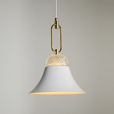 Minimalist Bell Shape Hanging Pendant Light Metal 1 Light Dining Room Suspension Lamp in White