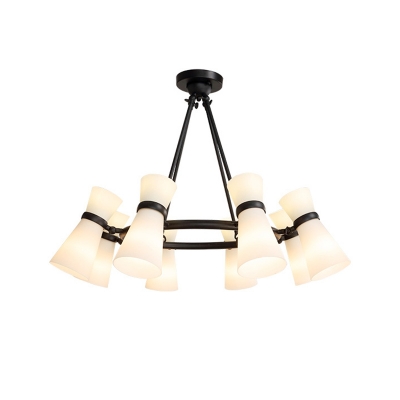 Modern Flared Pendant Chandelier Frosted White Glass 16 Heads Ceiling Suspension Lamp in Gold/Black