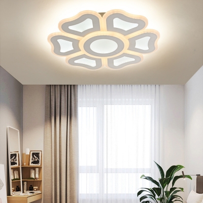 Modern Flower Acrylic Ceiling Lamp LED Flush Mount Light Fixture in White for Bedroom