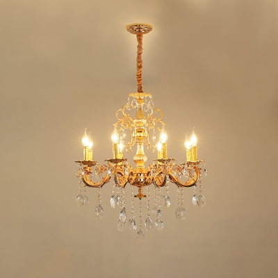Modernism Candle Chandelier Clear Crystal Glass 8/10/12 Bulbs Living Room Pendant Ceiling Light in Brass