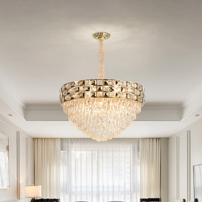 Modernism Tapered Chandelier Light Crystal Rod 19 Heads Living Room Hanging Ceiling Light in Gold