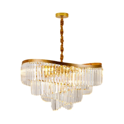 Modernist Spiral Ceiling Chandelier Crystal Rectangle 10 Bulbs LED Dining Room Pendant Light Fixture in Gold