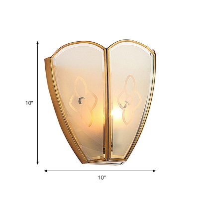 Opal Glass Flush Sconce Light Vintage Style 1 Bulb Floral Wall Mount Lighting in Gold