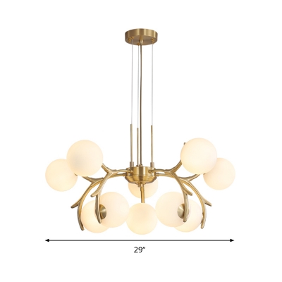 Opal Glass Global Hanging Chandelier Modernism 10 Bulbs Gold Ceiling Suspension Lamp