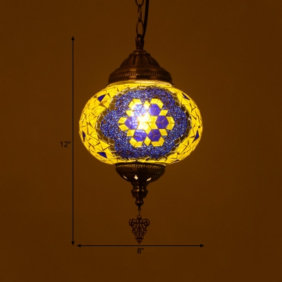Oval Red/Green/Blue Glass Suspension Light Turkish Single Bulb Restaurant Pendant Lamp