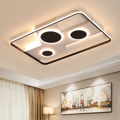 Rectangle Ceiling Mounted Light Modern Acrylic Black-White LED Flush Light in Remote Control Stepless Dimming/Warm/White Light