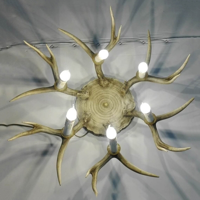 Resin Brown Flushmount Antler 6/8 Heads Traditionary Ceiling Light Fixture for Dining Room