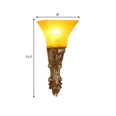 Resin Gold/White Finish Wall Light Flared 1 Head Vintage Stylish Wall Mount Lamp with Yellow Glass Shade