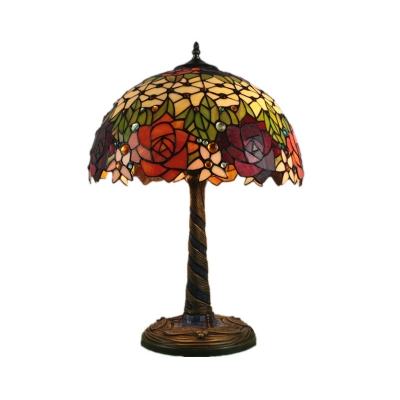 Rose Desk Light Tiffany Multicolored Stained Glass Brass LED Standing Lamp for Bedroom