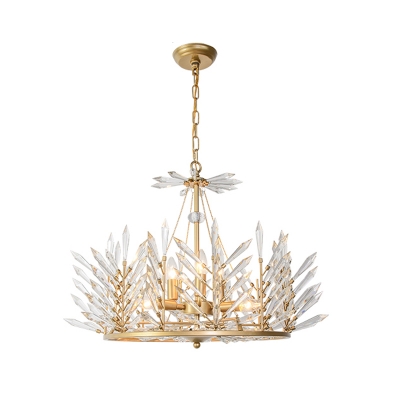 Round Crystal Chandelier Light Traditional 6/8 Lights Bedroom Suspension Pendant in Gold