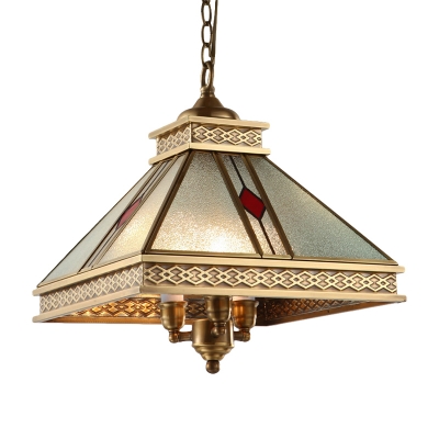 Seeded Glass Gold Chandelier Pyramid 3 Lights Traditionalism Down Lighting Pendant for Bedroom