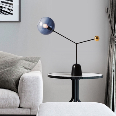 Smoke Gray Glass Spherical Reading Light 1 Light Night Table Lamp in Black for Bedside