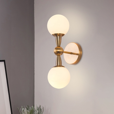 Spherical Hand Blown Glass Sconce Light Minimal 1/2-Bulb Brass Wall Sconce with Arm