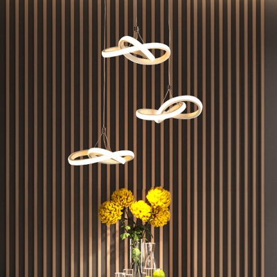 Spiral Hanging Pendant Lamp Modern Style Metal 3 Heads White Indoor LED Suspension Lighting Fixture, White/Warm Light